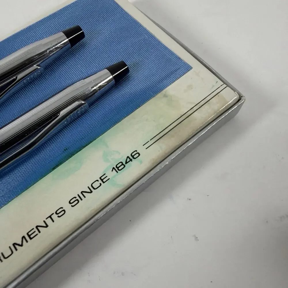 Vintage Cross Century Classic Ballpoint Pen & Pencil Set Chrome #3501 In Box